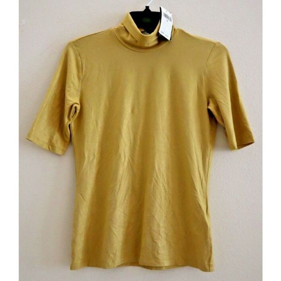 Lauren Ralph Lauren Women's Sz S Gold Metallic Stretch Jersey Turtleneck Top $80 - Picture 1 of 10